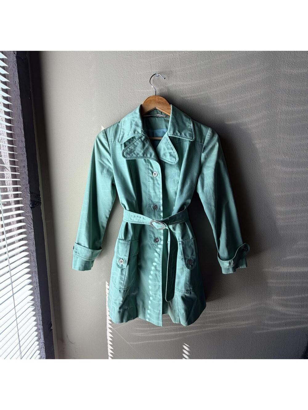 Vintage Aqua Naught Mint Green Belted Trench Coat